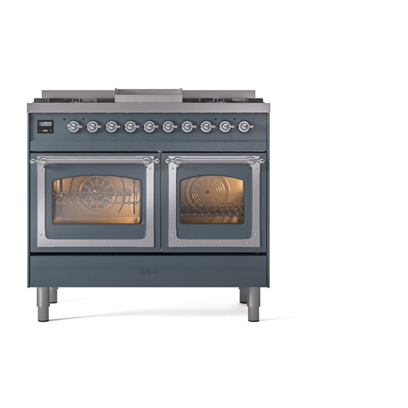 ILVE Nostalgie II Noblesse 40 in Dual Fuel Range, Burgundy/Brass, Liquid Propane