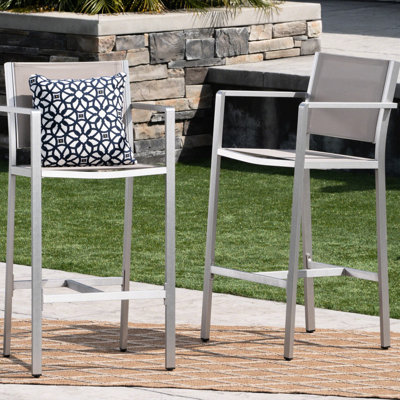29.50" Outdoor Stools Of 2, Silver Rust Frame, Grey Mesh Seating Patio Mesh, Rust- Frame