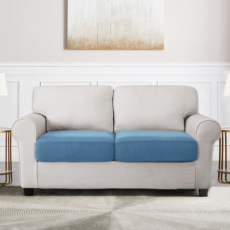 Housse pour causeuse à coussins carrés texturés, Mélange de polyester bleu denim