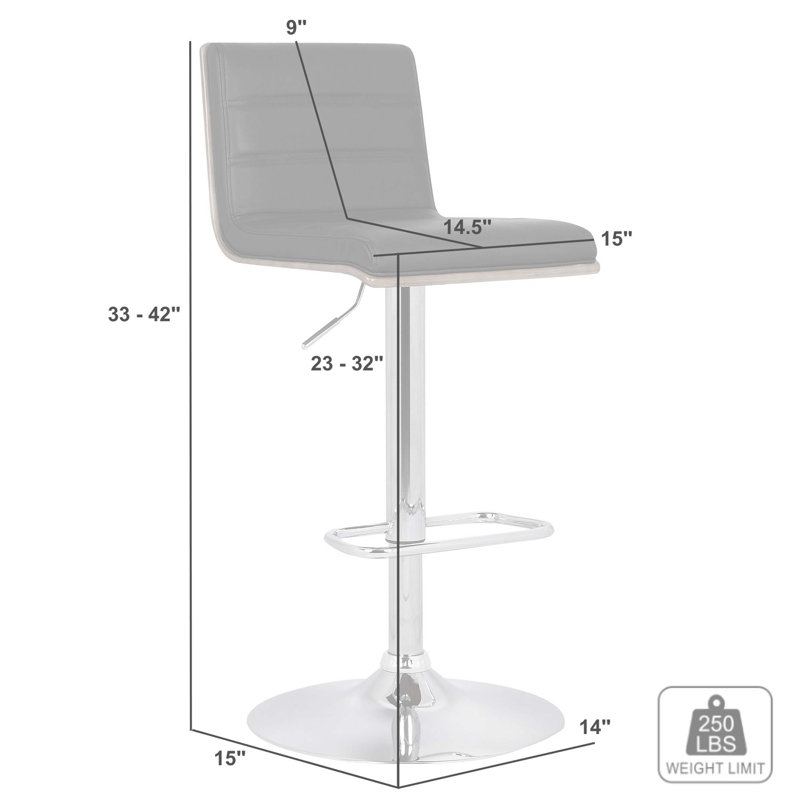 Adjustable Height Swivel Cream Faux Leather And Chrome Bar Stool With Walnut Wood