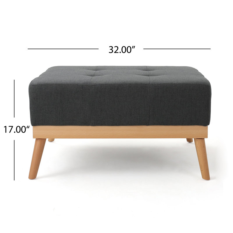 Dark Gray Upholstered Square Ottoman with Natural Wood Legs