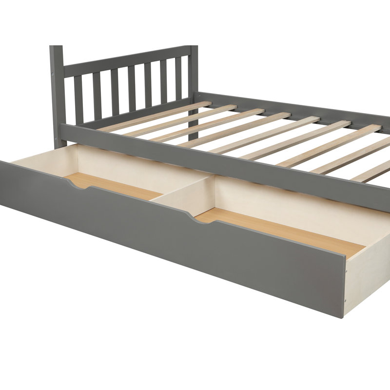 Lit superposé simple au dessus d'un lit double avec rangement pratique - options fonctionnelles convertibles grises