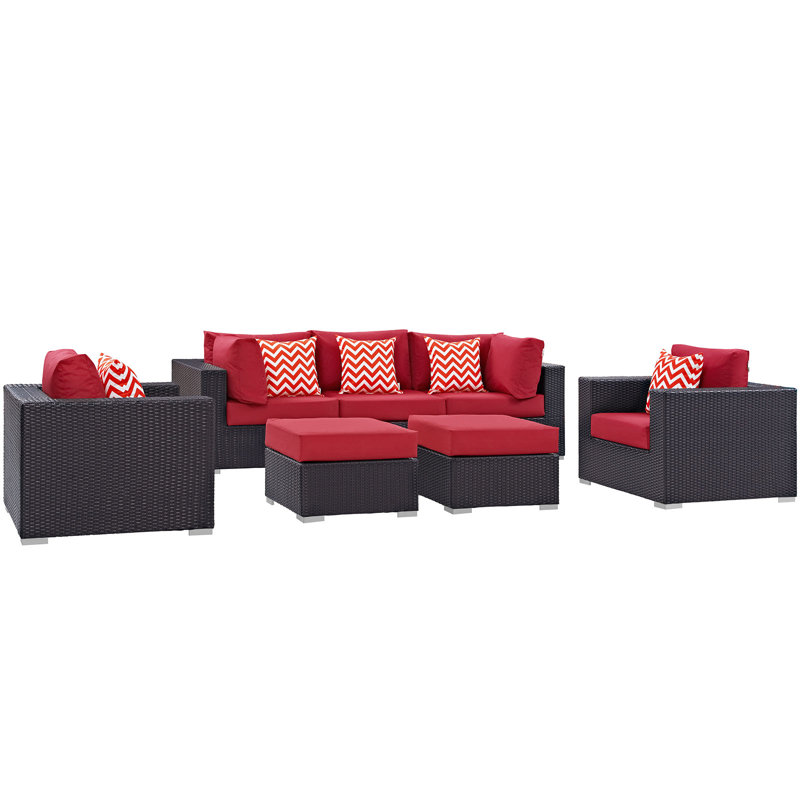 Convene 7 Piece Outdoor Patio Sectional Set, Red