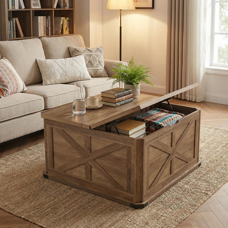 Table basse de rangement Farmhouse, Brun miel