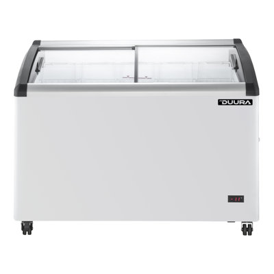 Duura Commercial Mobile Ice Cream Display Chest Freezer Sub Zero Temp Curved Glass Top Frost Free Lid with 5 Wire Baskets, 47.4 Inch Wide 12.8 Cubic Feet, White