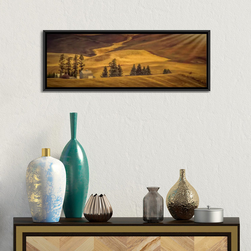 " Idyllic Farm " by Don Schwartz, 12" H x 36" W x 1.5" D, Black Framed Canvas