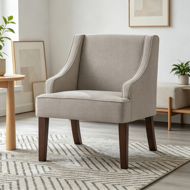 Fauteuil d'appoint moderne rembourré avec pieds en bois, Linen