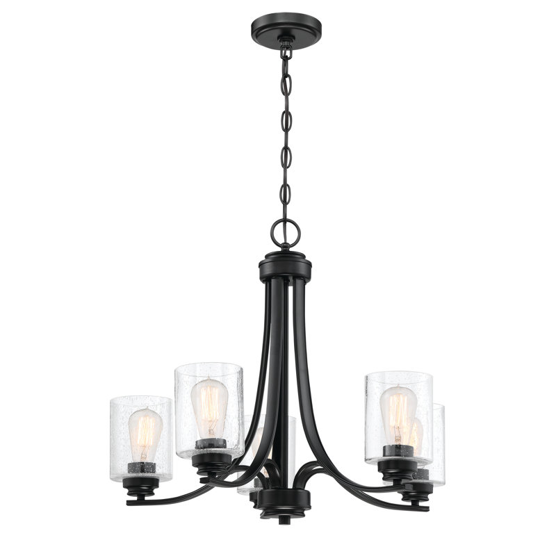 5 - Light Dimmable Empire Chandelier, Clear Seeded, Flat Black