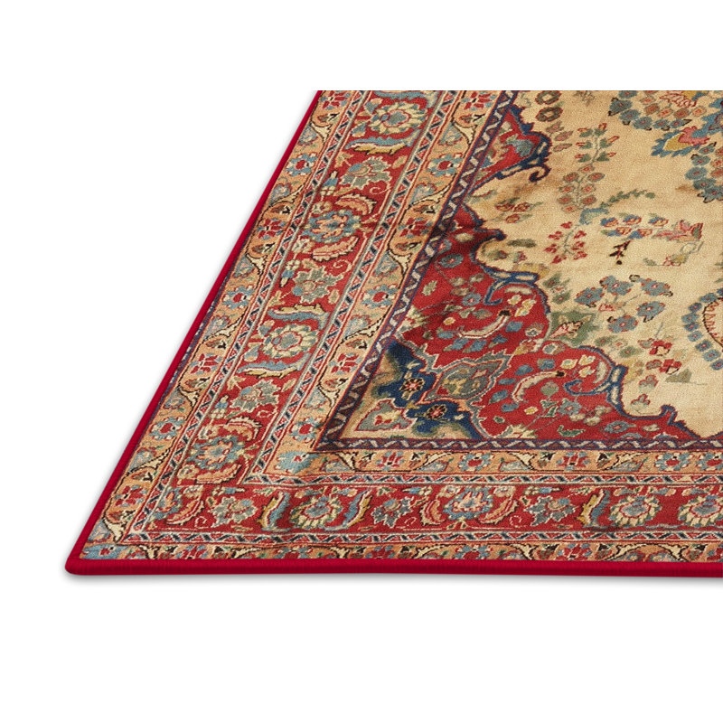 Tapis traditionnel rouge / crème Gaugain, Rectangle 5 pi x 7 pi