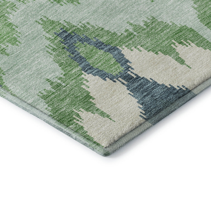 Premium Machine Washable Prisco Green Rug, Round 8'