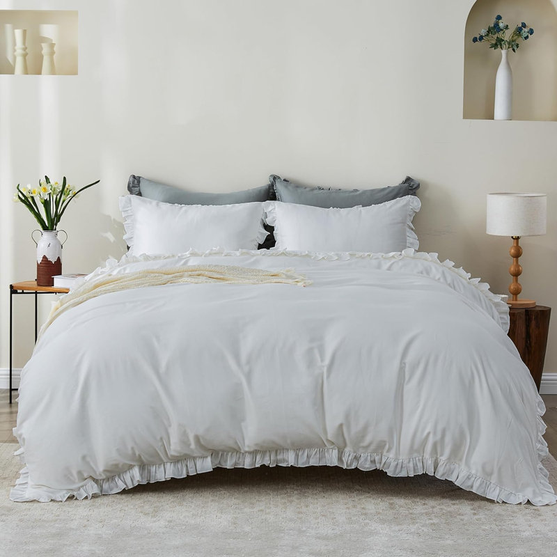 Housse de couette pour lit très grand 100% coton biologique pour enfants, Queen Duvet cover  + 2 Pillowcases, Blanc