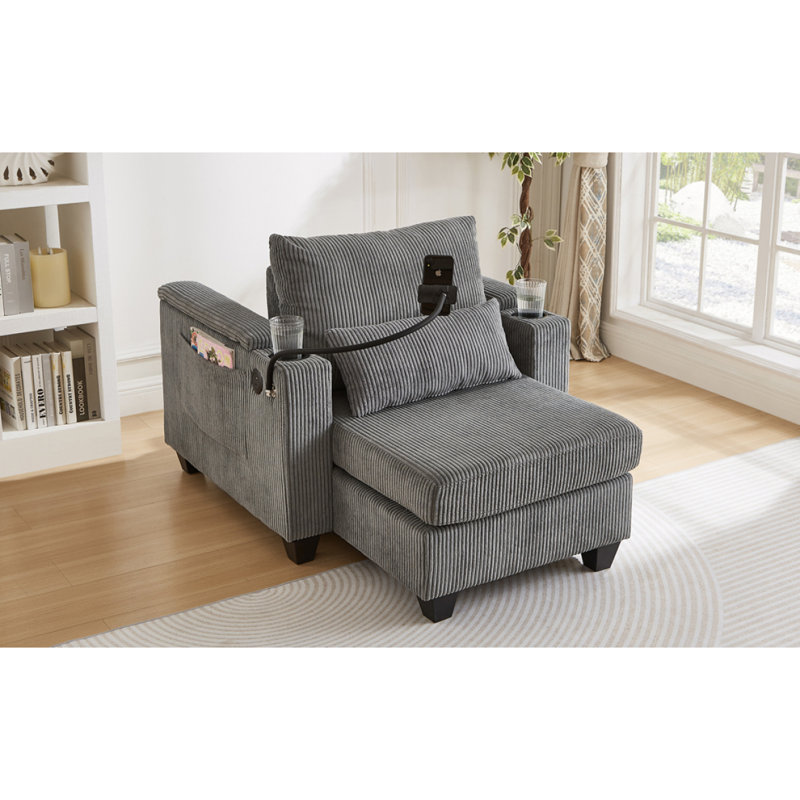 Méridienne convertible 37,4 po Canapé-lit Canapé-lit en velours côtelé avec ports USB, deux porte-gobelets, un porte-téléphone et un grand espace de rangement pour le salon et la chambre à coucher 