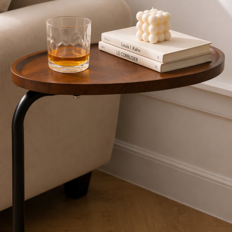 Table d'appoint en forme de C avec petit canapé et table d'appoint, Brun, Brun