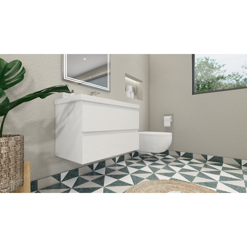 Amahd Single Bathroom Vanity with Acrylic Top, Hight Gloss White