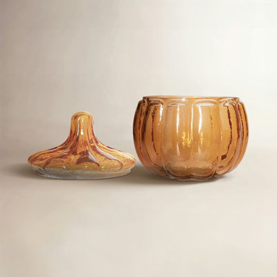 Amber Glass Pumpkin Jar with Lid