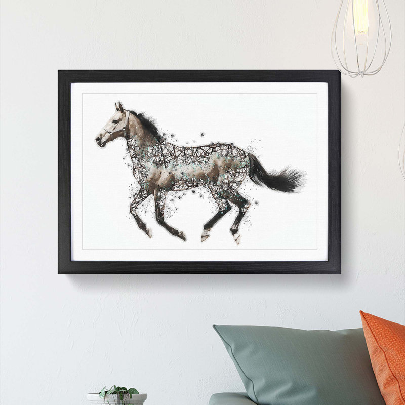 Horse Deconstructed in Abstract - Picture Frame Painting Print, Black Framed, 27cm H x 36cm W x 2cm D