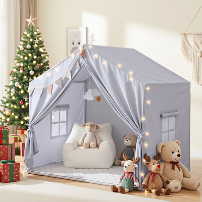 Wilwolfer Large Kids Play Tent with Mat & Star Lights - Indoor Playhouse for Toddlers Playhouse, Bedroom/Playroom Teepee, Fun Gift for Girls & Boys Birthday