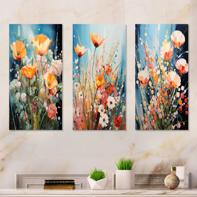 Garden Delights Wild Expression Blooms - Flowers Metal Art Print Set Of 3