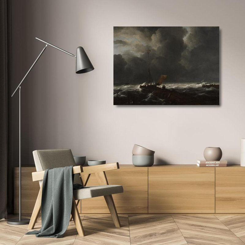 «Rough Sea at a Jetty» par Jacob Van Ruisdael - Art mural sur toile tendue avec châssis, H 24 po x l 17 po