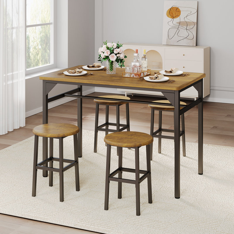 Ensemble de table de bar et tabourets 5 pièces Modern, Brun rustique, Brun rustique / noir
