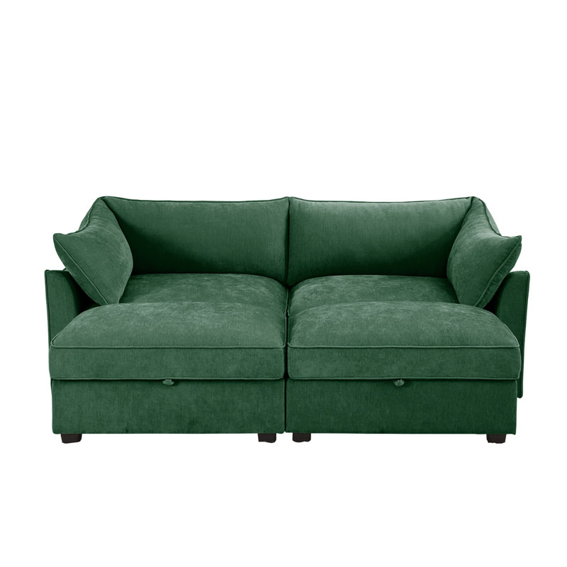 Chenille sectional sofa, Green Chenille, 31.4" H x 112.6" W x 34.2" D