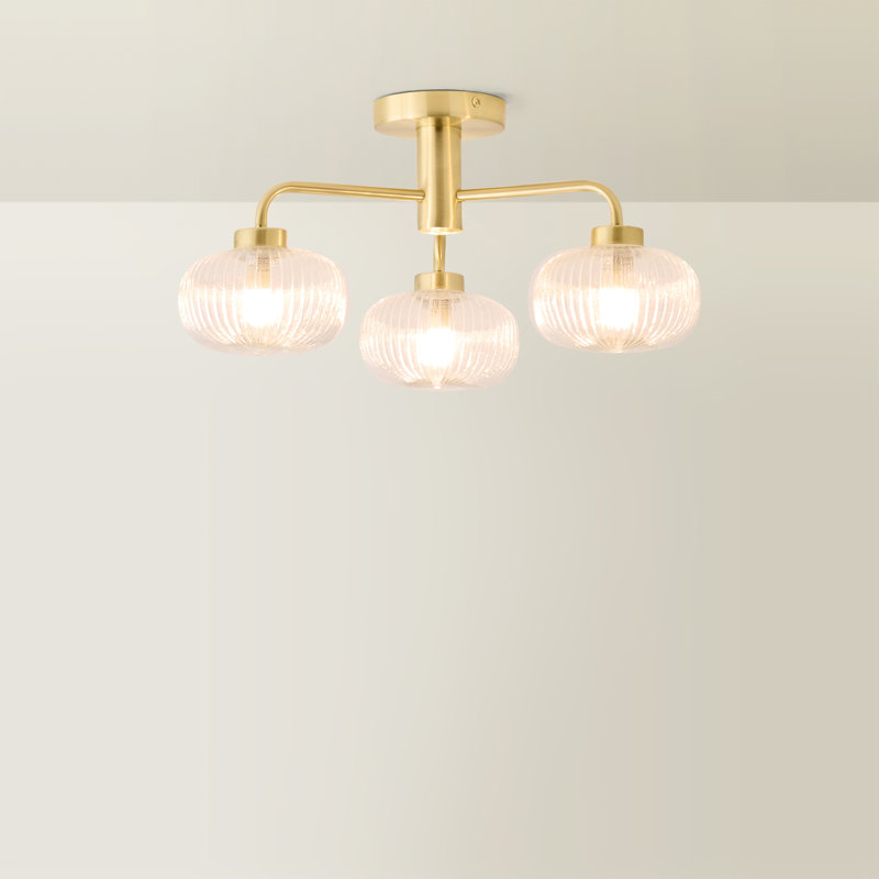 Abigahil Glass Semi Flush Mount, Gold, Clear, No