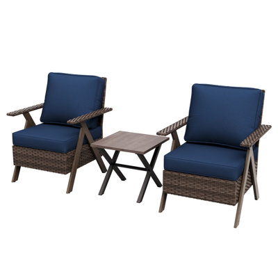 Ensemble de conversation 3 pièces en osier toutes saisons, chaises d'extérieur avec table d'appoint assortie