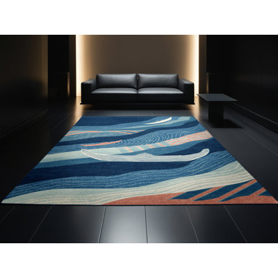 Tapis bleu et bleu marine lavable à la machine Mendon Dragon Boat Festival