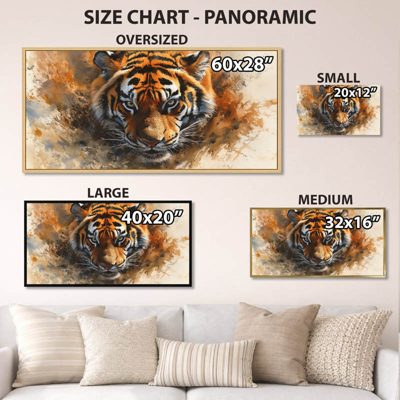 Portrait de tigre noir orange d'Afrique - décoration murale faune orange, impressions encadrées dramatiques