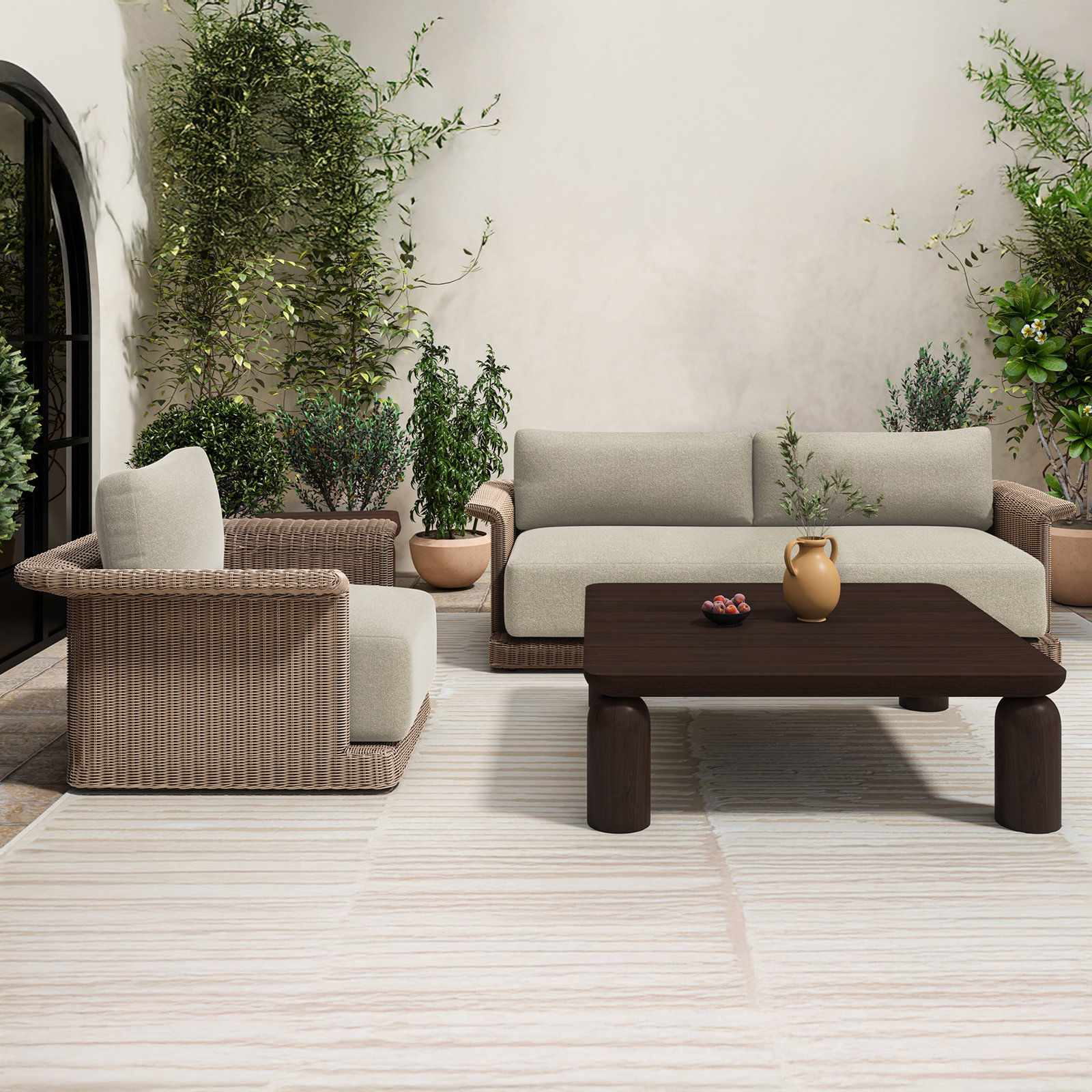 Aluminum Outdoor Lounge Chair, Beige, Natural