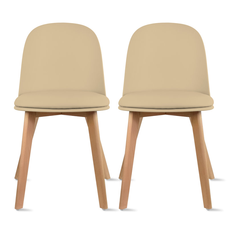 Brender Armless Dining Side Chairs – Set of 2 Upholstered Cushion Seats with Natural Wood Legs, Modern Style, Beige