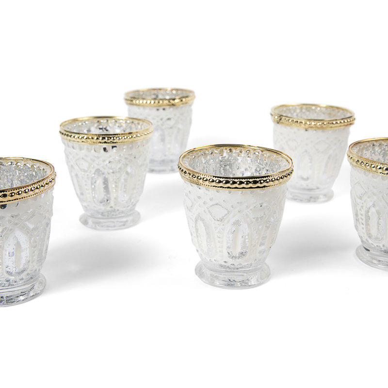 Ensemble de porte-votives de table en verre 6 pièces, Transparent givré