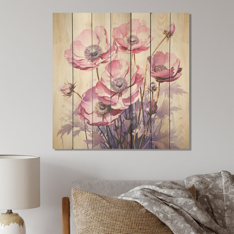 Purple Poppy Impression - Poppies On Wood Print, 25" H x 25" W