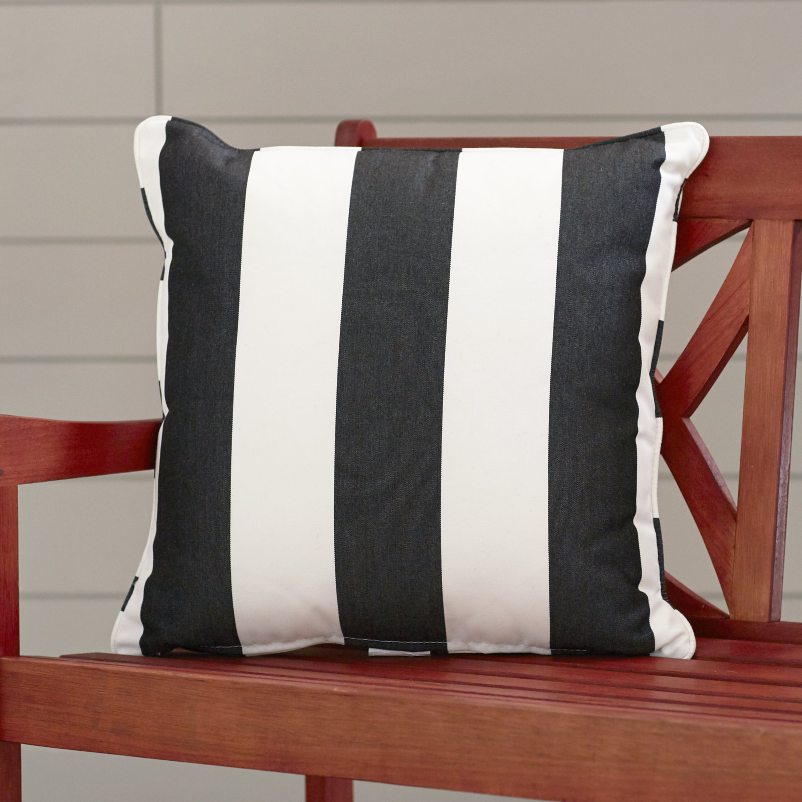 Striped Sunbrella® Indoor/Outdoor Throw Pillow, Cabana Classic Black Stripe Sunbrella®, 16", 16"