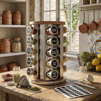360° Rotating Spice Rack with 20 Jars for Kitchen