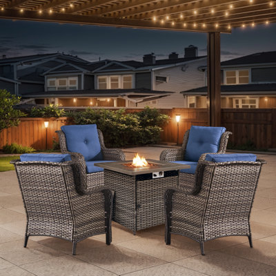 Ensemble de chaises de patio en osier 5 pièces avec foyer et coussins Bonia