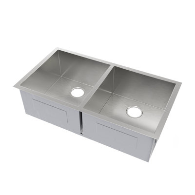 Whitehaus 37" brushed stainless steel commercial double bowl undermount sink