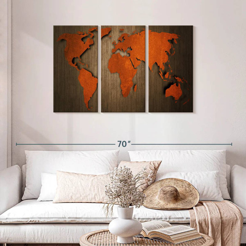 Aliaz Old Wooden World Map, 36" H x 57" W