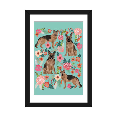 Collage floral allemand berger, impression sur toile tendue