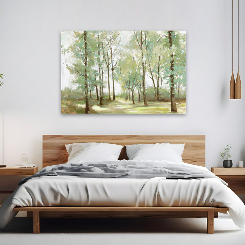 Peaceful Sunshine Landscape Tree Forest Nature Painterly Impressionist Art Contemporary, H 60 po x l 40 po