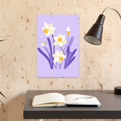 Contemporary Art Elegant Abstract Contemporary Daffodil Lavender Lilac Nature Flower Wall Art by Artprink - Wrapped Canvas Print