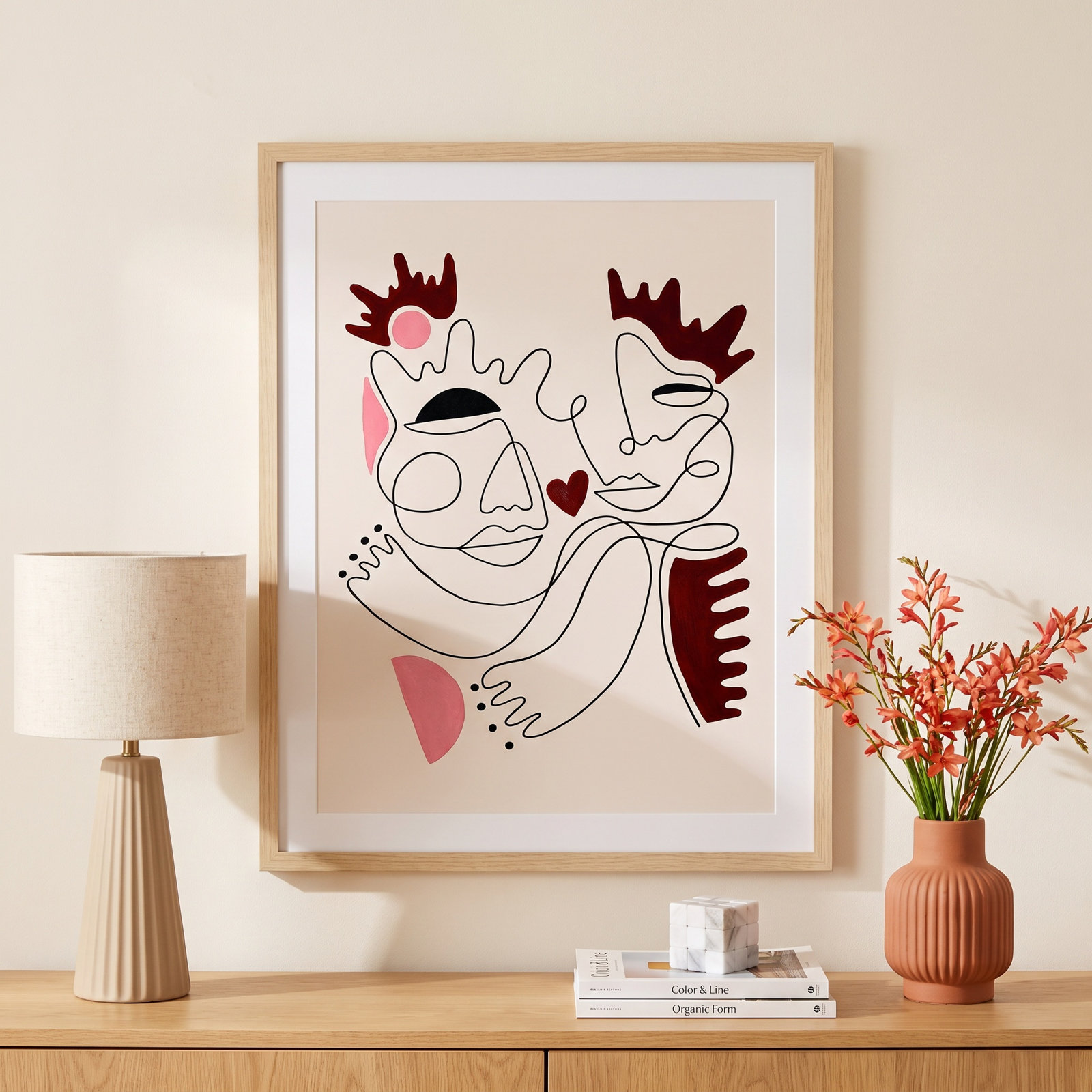 Love Yours Print by Shatha Al Dafai, 33.38" H x 27.38" W x 0.875" D, Natural Framed