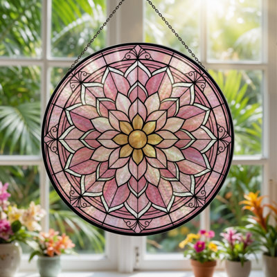 Vitrail de fenêtre en verre coloré 7,8 po H Mandala