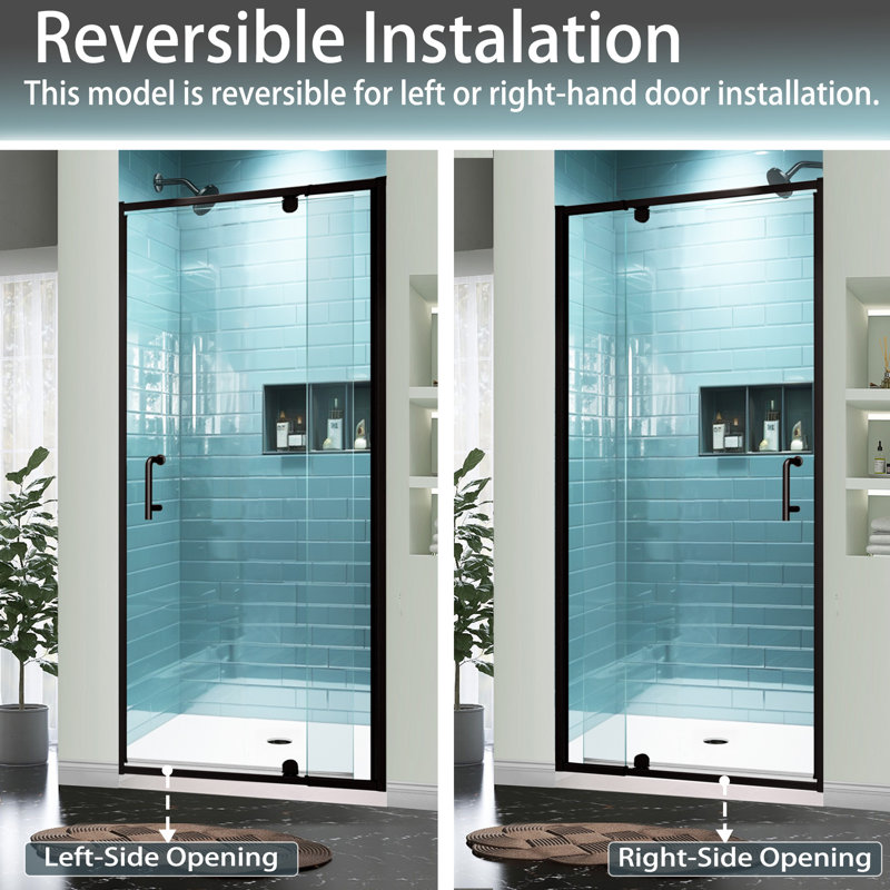 32 in. Matte Black Semi-Frameless Pivot Shower Door with Clear Glass