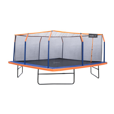 Ensemble de trampoline carré Plexalife 16 x 16 pi avec enceinte à anneau supérieur de qualité supérieure et coussin de sécurité - trampoline d'extérieur pour enfants et adultes - orange / bleu
