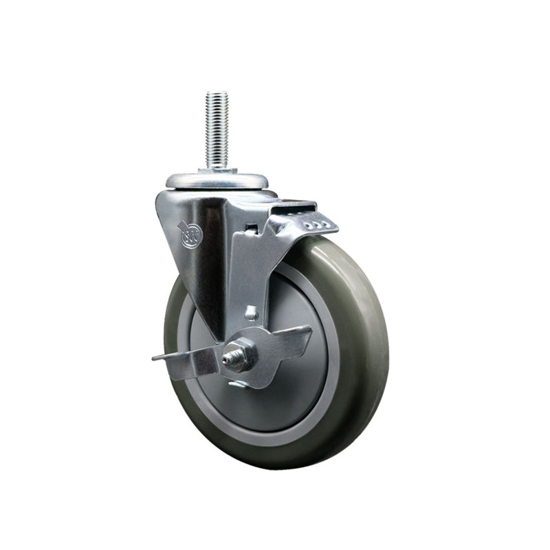 Polyurethane Swivel ½ Inch Threaded Stem Caster Set with Brake SCC