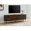 Meuble télé, 72 po, console, meuble multimédia, armoire de rangement, stratifié brun, métal noir, transitionnel