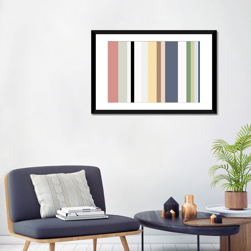 Falsterbo «Striped Baby Pastel» - Impression sur toile tendue, H 24 po x l 32 po x P 1 po, Papier d'art encadré noir, Blanc
