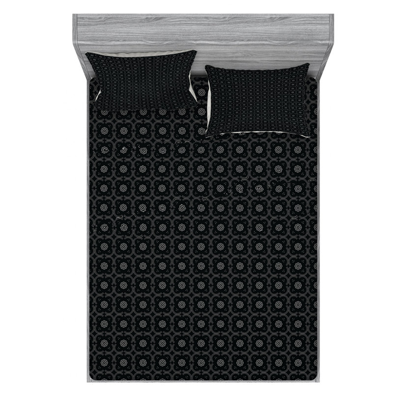 Microfiber Geometric Sheet Set, Queen Sheet Set + Fitted Sheet + 2 Pillowcases, Gray/Black, Geometric