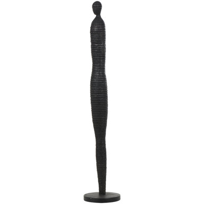 Black Polystone Tall Slim Figure People Decorative Sculpture with Ribbed Body and Glitter Accents